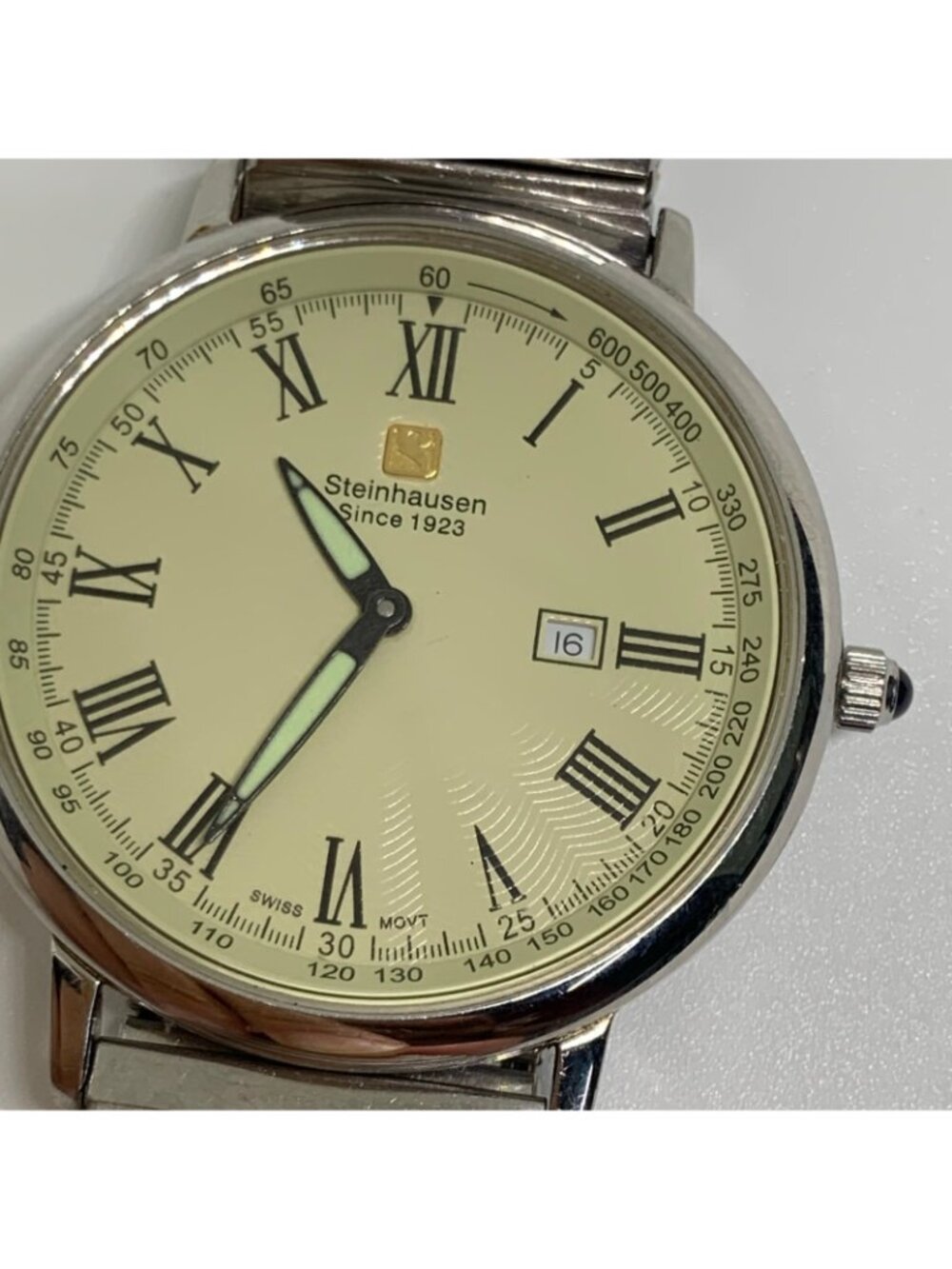 Steinhausen Dress men Watch Swiss date 37mm quartz Tachymeter Dial Roman running - Picture 3 of 10